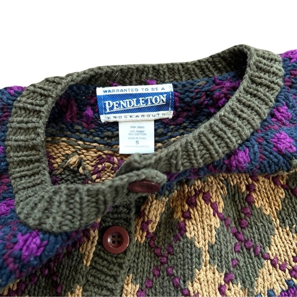 VINTAGE PENDLETON Women's Cozy Fair Isle Green Button Cardigan Sweater Sz S - Picture 5 of 6